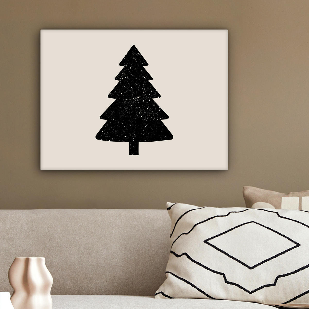 LEINWANDBILD Weihnachtsbaum - Schwarz - Urlaub - Beige 40x30 cm - Schwarz, Textil (40/30cm) - MuchoWow