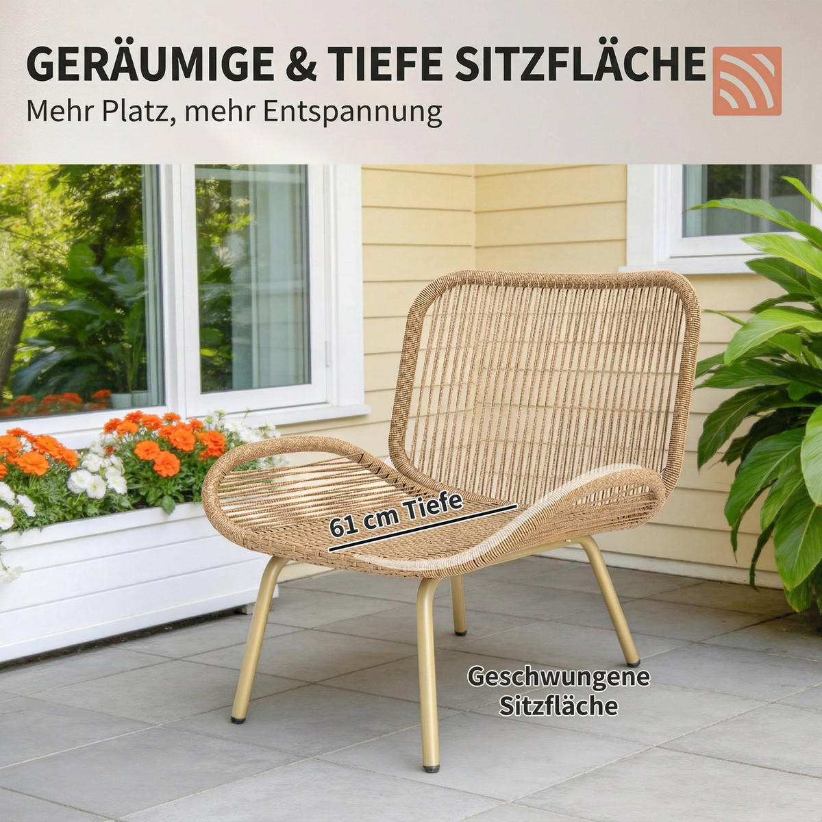 RATTAN-GARTENMÖBEL-SET 4er Set PE-Rattan Metall Beige - Beige, Textil/Metall - Outsunny