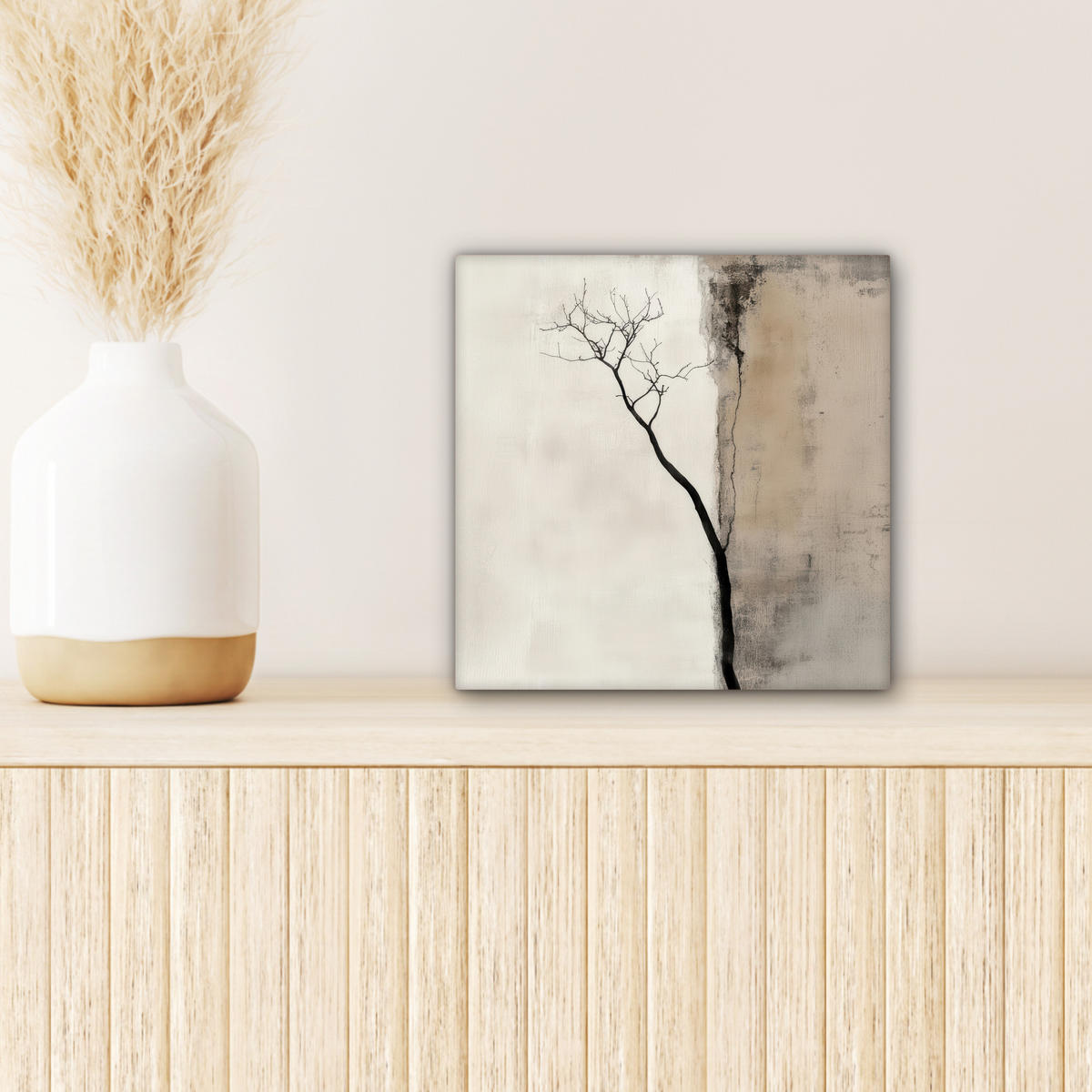 LEINWANDBILD Wabi sabi - Pflanze - Beige Deko Wohnzimmer 20x20 cm - Taupe, Textil (20/20cm) - MuchoWow