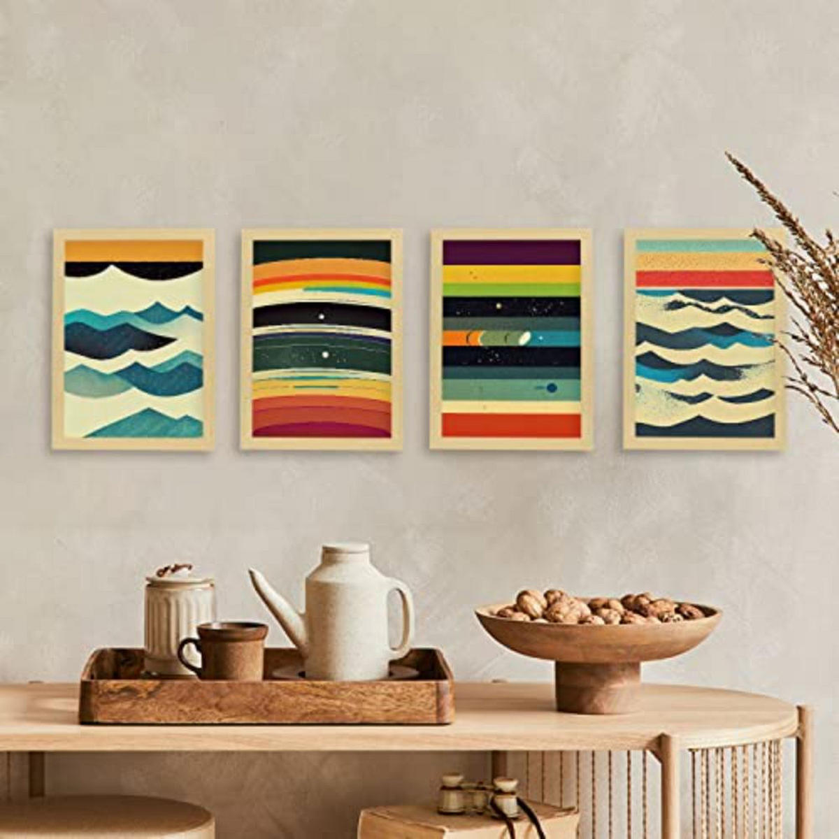 POSTER Set mit 4 Meer Abstrakt Moderne Galaxien A3 Schwarzer Rahmen - Schwarz, Papier (29.7/3cm) - Nacnic