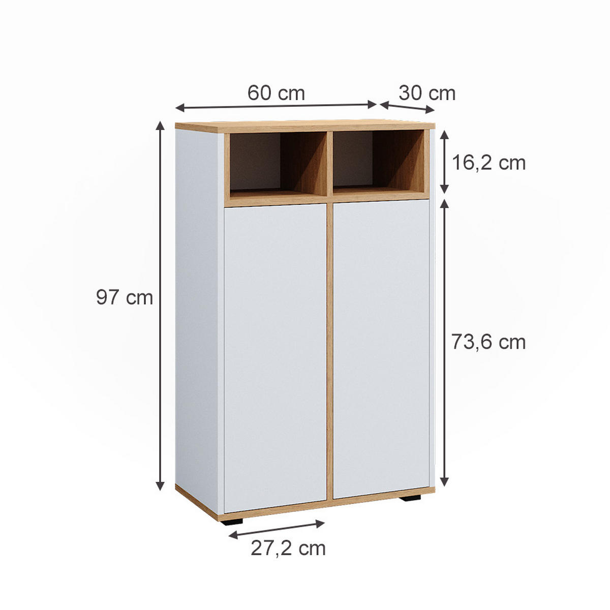MIDISCHRANK Didi Weiß/Artisan 60 x 97 cm mit 2 Türen - Weiß, Holzwerkstoff (60/97/30cm) - Vicco