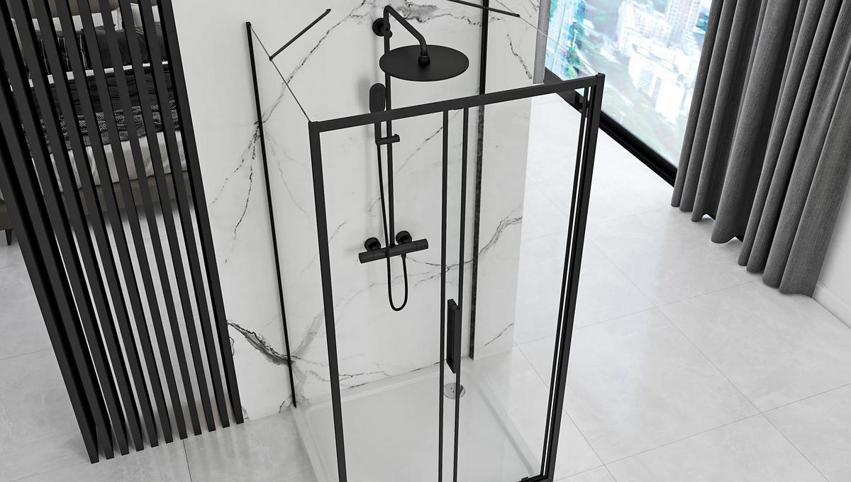 DUSCHKABINE Rea Rapid Slide Wandmontage 110x100 - Schwarz, Glas (110/100/195cm) - REA