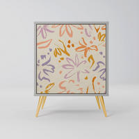 SIDEBOARD SPRING WHIMSY, Grau, 57,5x42x75,5 cm, Goldfarbene Metallfüße - Goldfarben/Multicolor, Holzwerkstoff/Metall (57.5/75.5/42cm) - SpaceRebels