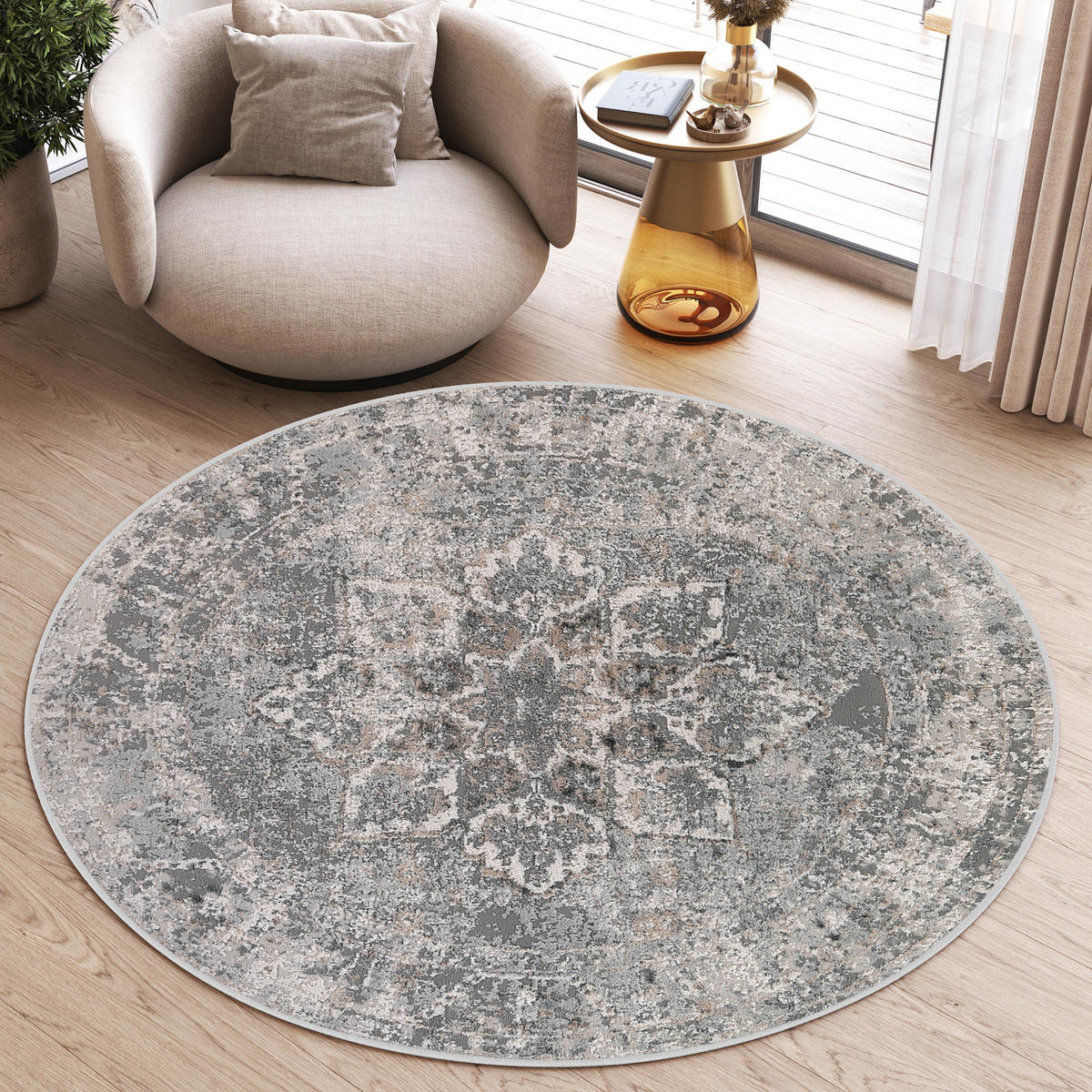TEPPICH VALLEY Grau Rund 240/240 cm - Grau, Textil (240/240cm) - Tapiso