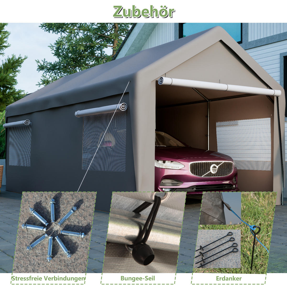 ZELT Carport Grau 3 x 6 m - Grau, Metall (310/276/592cm) - ComfortXL