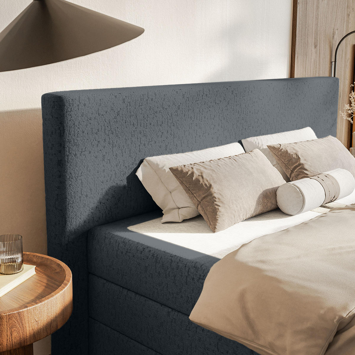 BOXSPRINGBETT Velipoja Premium 200x200 cm, Dunkelgrau - Dunkelgrau, Textil (200/200cm) - Fedve