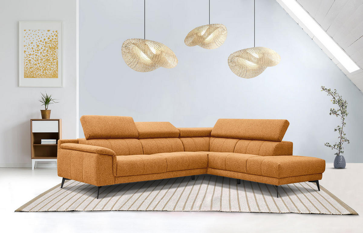 ECKSOFA FIERO 5-Sitzer, orange - Schwarz/Orange, Holzwerkstoff/Textil (290/228cm) - Courtois Laville