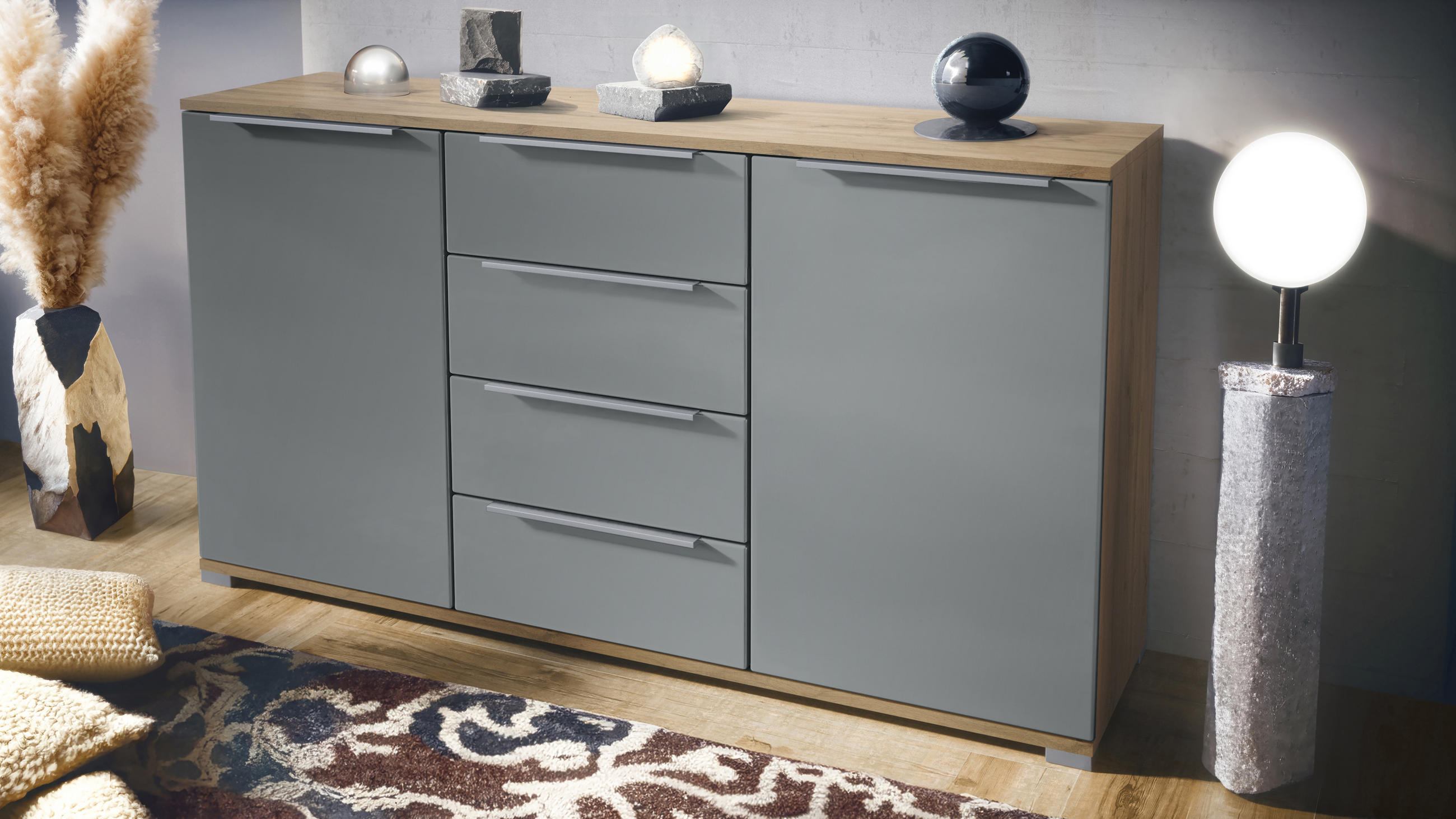 SIDEBOARD Linio Graphit Seidenmatt - Graphitfarben, Holzwerkstoff (138.5/75.5/35cm) - Vladon