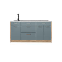 KÜCHENBLOCK R-Line, Blau-Grau/Goldkraft Eiche, 160 cm Arbeitsplatte Marmor - Honigeiche/Blaugrau, Holzwerkstoff (160/81.6/60cm) - Vicco
