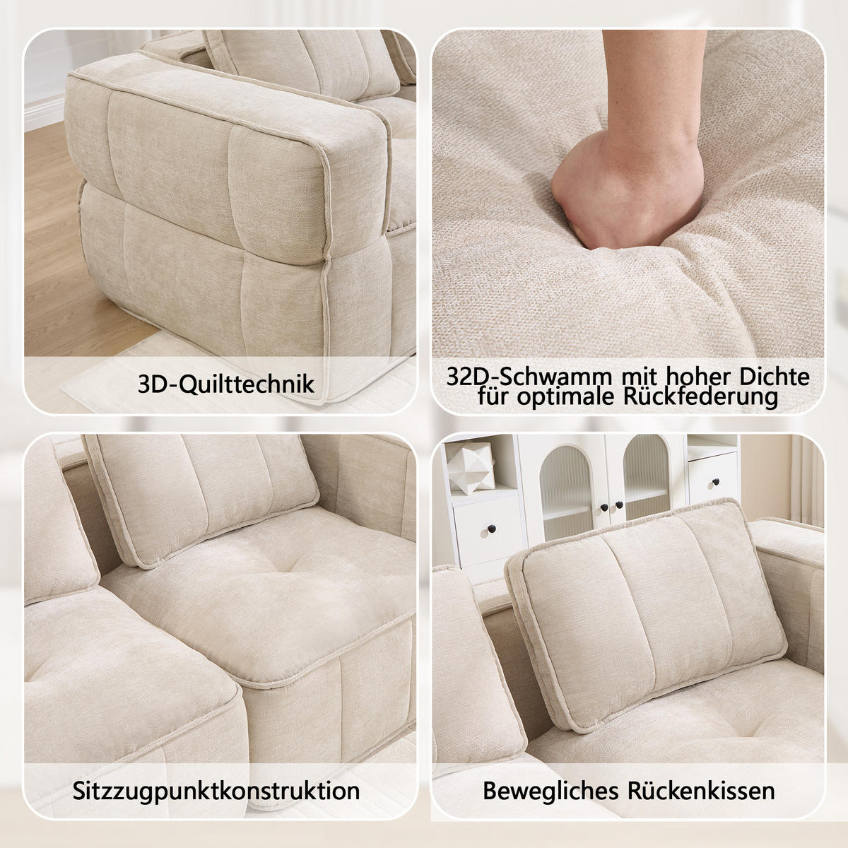 2-SITZER-SOFA DE-34428 modular mit 2 Hockern Beige - Beige, Textil (162/67/198cm) - ComfortXL