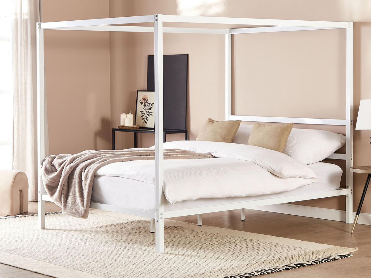 HIMMELBETT 160/200cm Weiß Lestards - Weiß, Metall (160/200cm) - Beliani