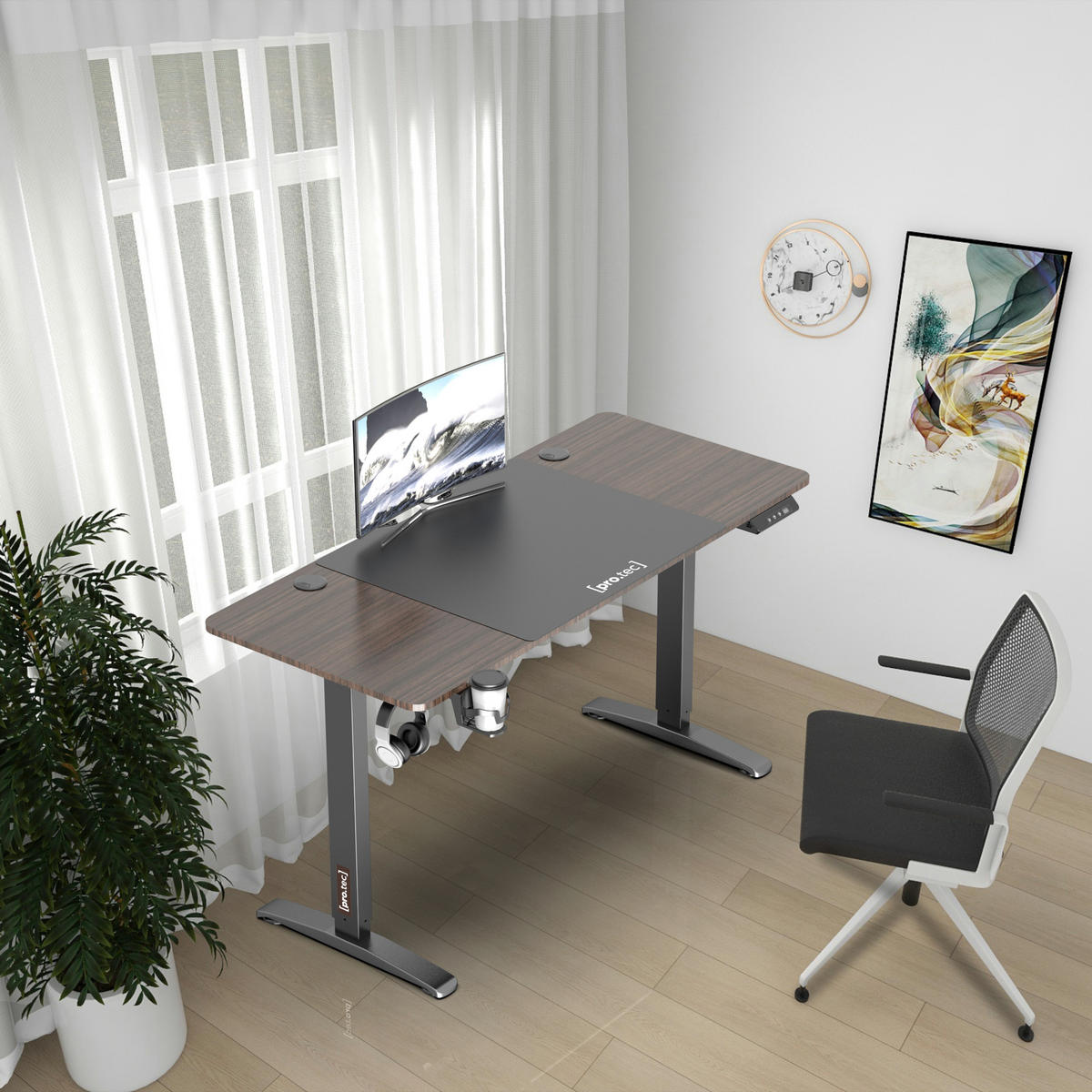 COMPUTERTISCH Salinas - Walnussfarben/Schwarz, Holzwerkstoff/Metall (60/140/119cm) - pro.tec