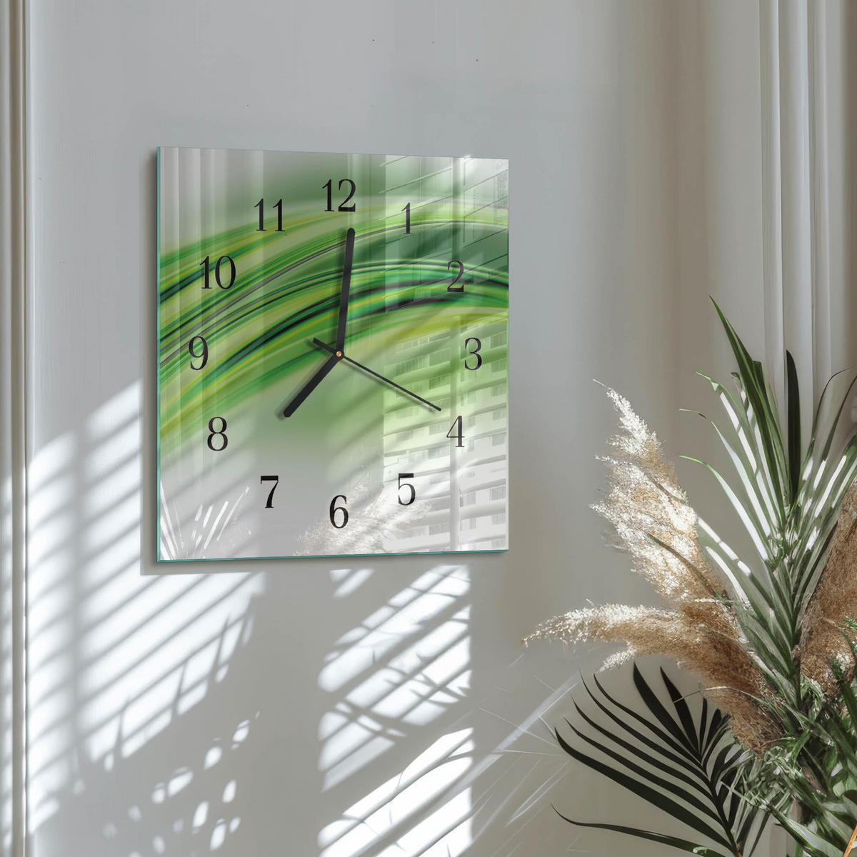 WANDUHR 30x30 cm - Abstrakte Kunst - Grün, Glas (30/30/0.4cm) - TULUP