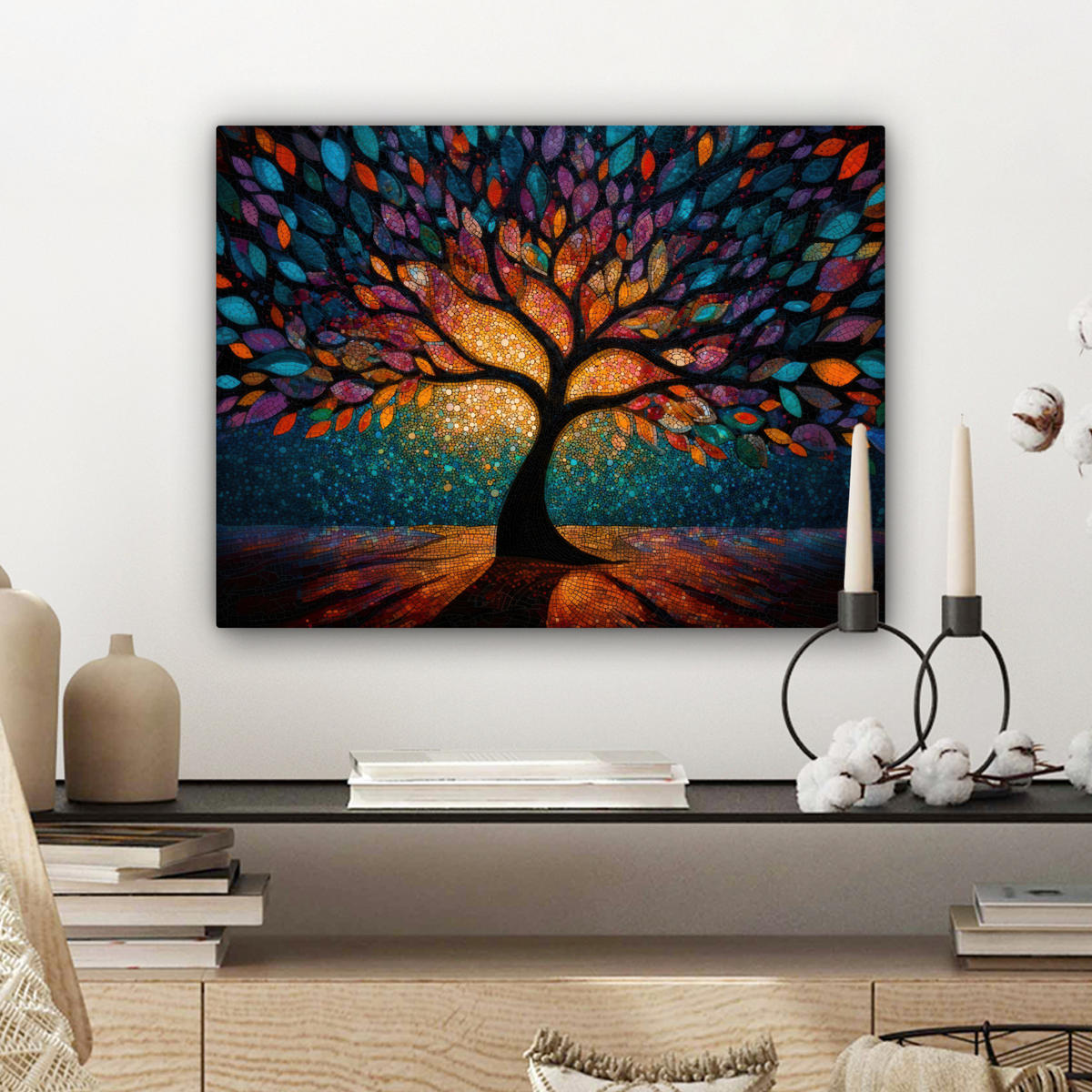 LEINWANDBILD Mosaik - Bunt - Baum - Äste Wandbild 40x30 cm - Multicolor, Textil (40/30cm) - MuchoWow