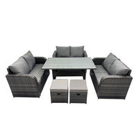 SITZGRUPPE mit Esstisch,Zweisitzer,2 Hockern Polyrattan 8-Sitzer - Dunkelgrau/Grau, Glas/Kunststoff - Fimous