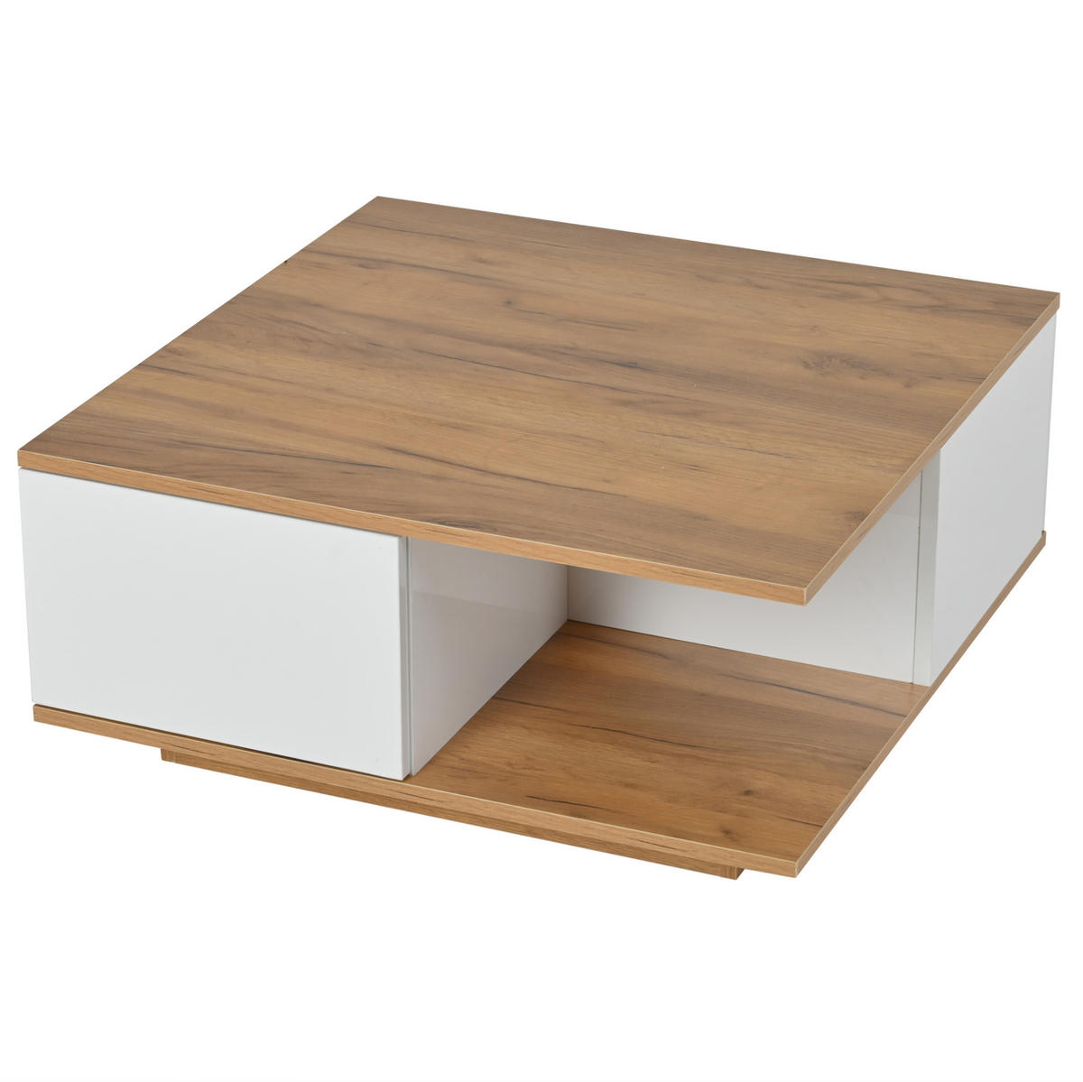 COUCHTISCH mit 3 Schubladen 70 x 70 cm Weiß/Walnut - Weiß, Holzwerkstoff (70/70/31.5cm) - Meubliv