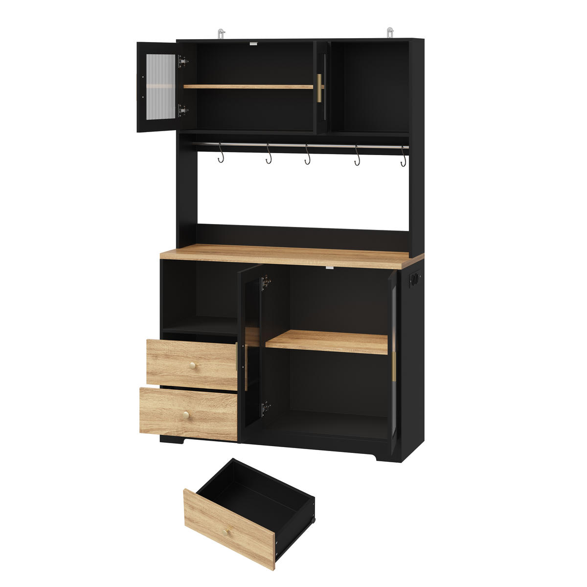 BUFFET 178 cm MDF Schwarz Holzoptik mit RGB-LED und Weinregal - Schwarz, Holzwerkstoff (40/178/110cm) - Korfee