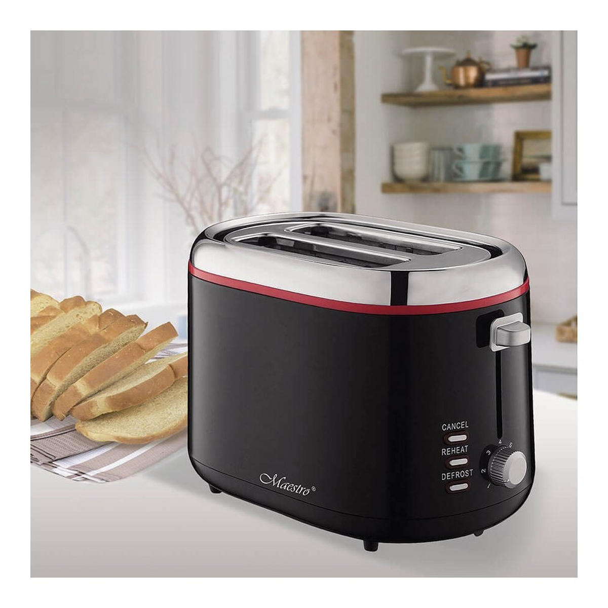 TOASTER Schwarz 27/15/18.5 cm MR705 - Schwarz, Kunststoff (15/18.5/27cm) - Maestro 