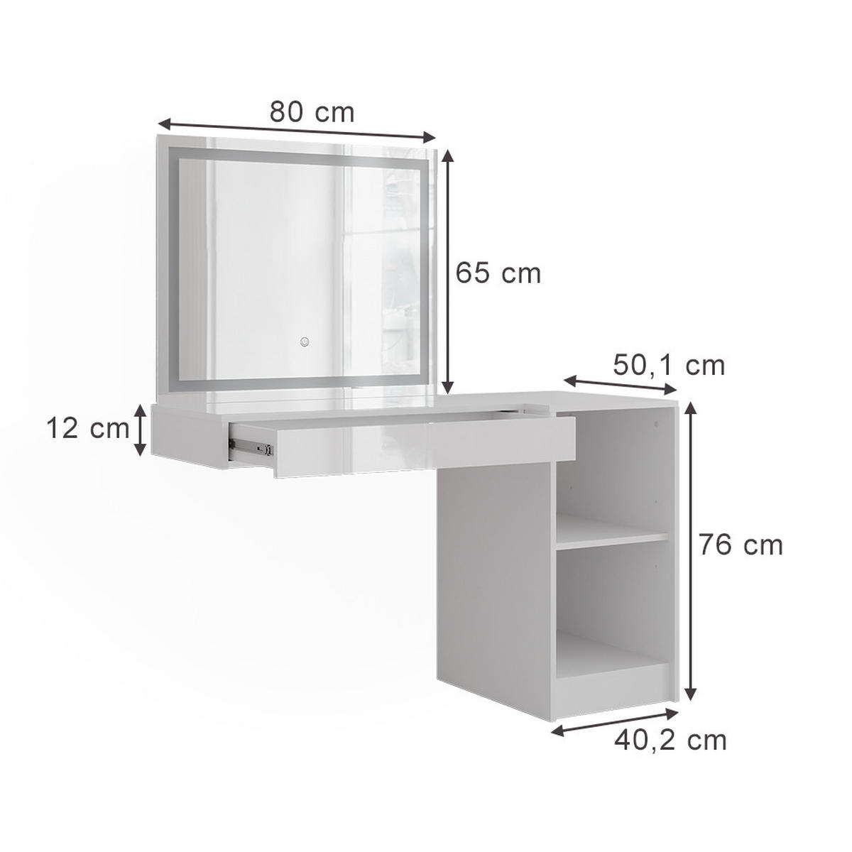 SCHMINKTISCH Sherry Weiß/Weiß Hochglanz 120 cm 3 Teile - Weiß Hochglanz, Holzwerkstoff (120/76/50.1cm) - Vicco