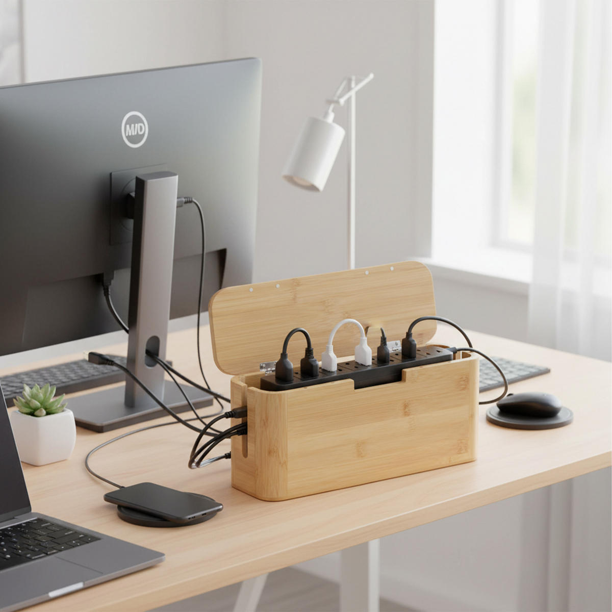 KABELBOX - Hellbraun, Holz/Metall (11/34/14.5cm) - Relaxdays