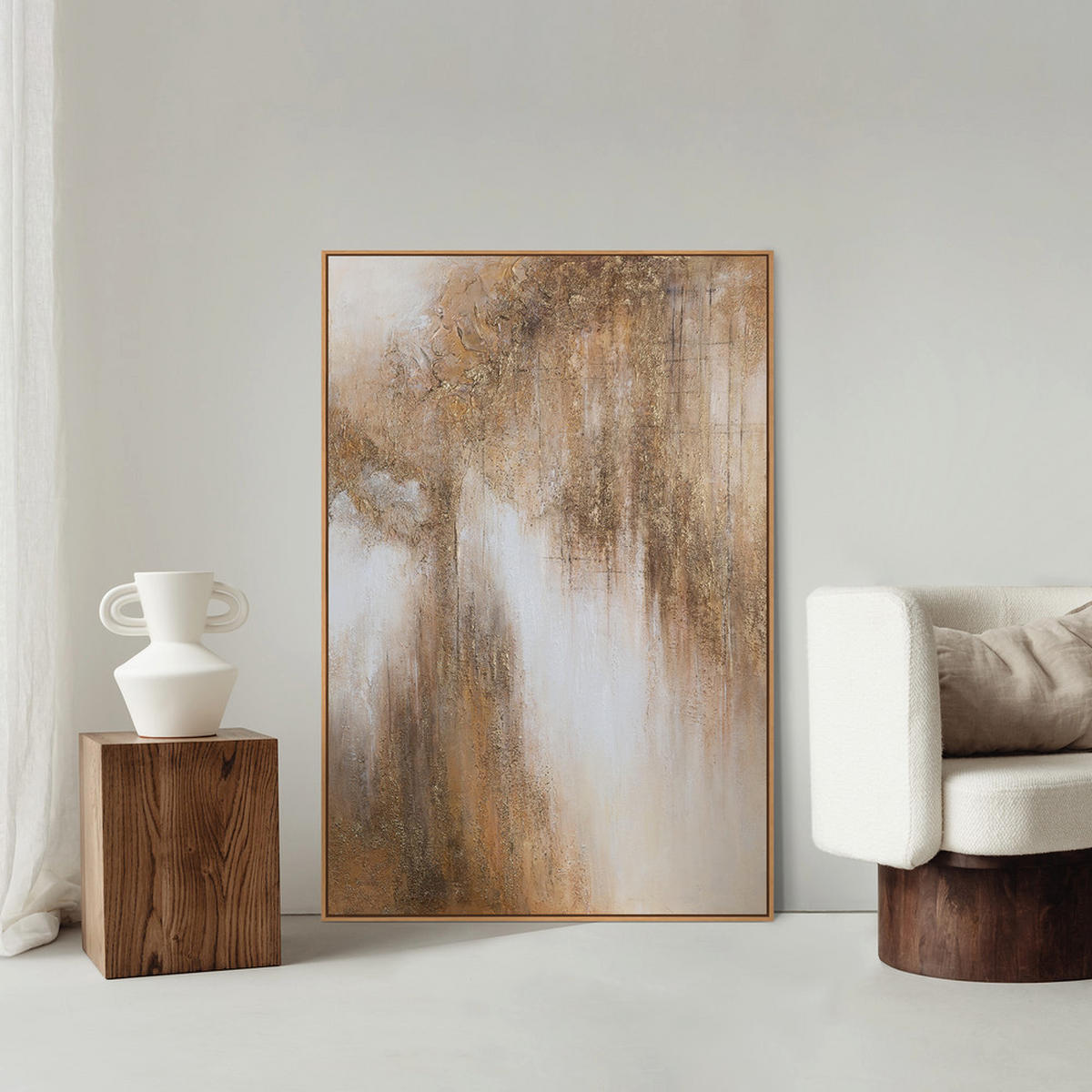 GEMÄLDE Honigdunst Schattenfugenrahmen Beige 140x100 cm - Beige, Holz (140/100cm) - YS-art gallery