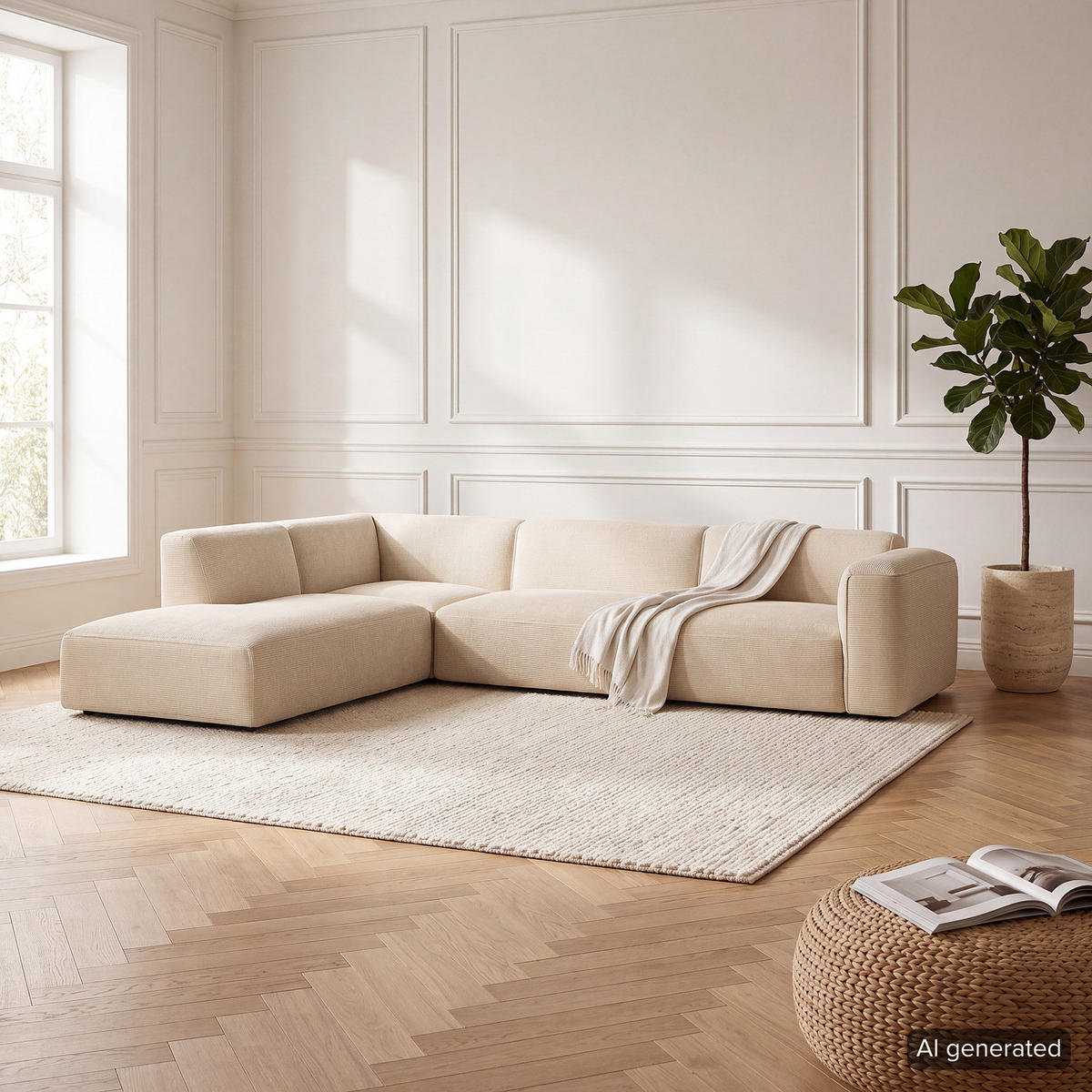 3-SITZER ECKSOFA mit Recamiere - Beige/Schwarz, Kunststoff/Textil (295/231cm) - home24