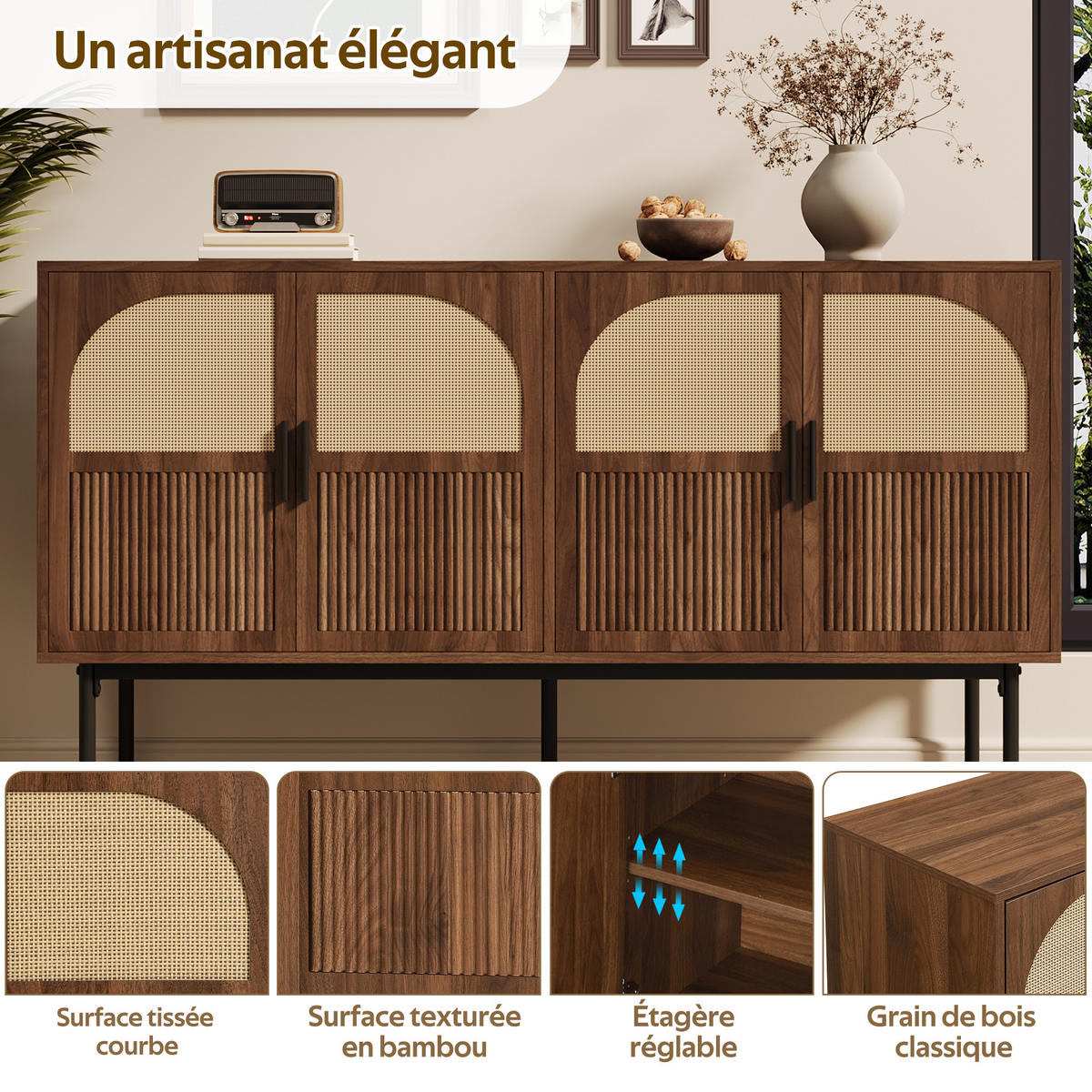 SIDEBOARD Natural 140/40/80 cm - Naturfarben, Holzwerkstoff (140/80/40cm) - PANGIVO