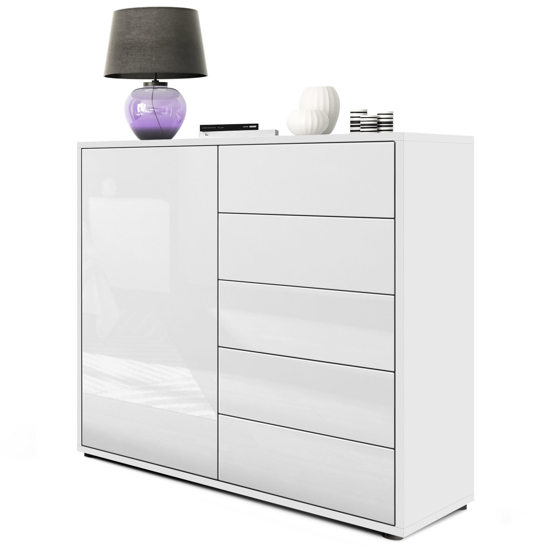 Vladon Kommode Weiß Hochglanz 79x74x36 cm