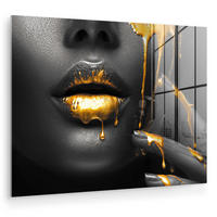 ACRYLGLASBILD Frau - Schwarz - Gold - Gesicht - Lippen 80x60 cm - Goldfarben, Glas (80/60cm) - MuchoWow