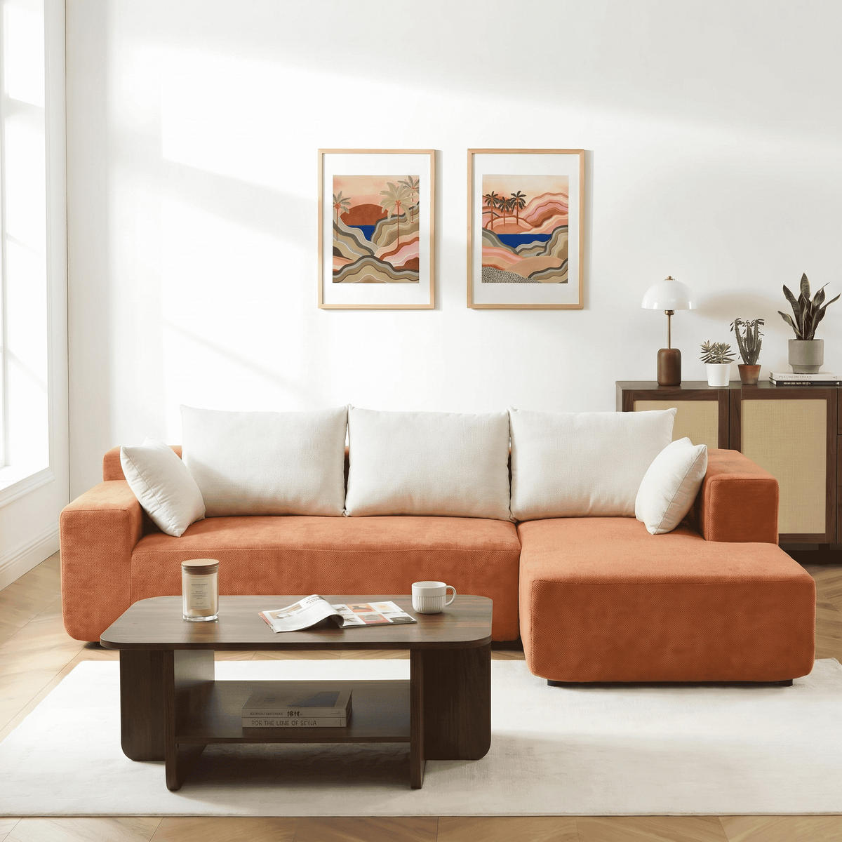ECKSOFA Luna Orange Weiß 3-Sitzer Rechts - Orange, Textil (267/175cm) - COCO Living