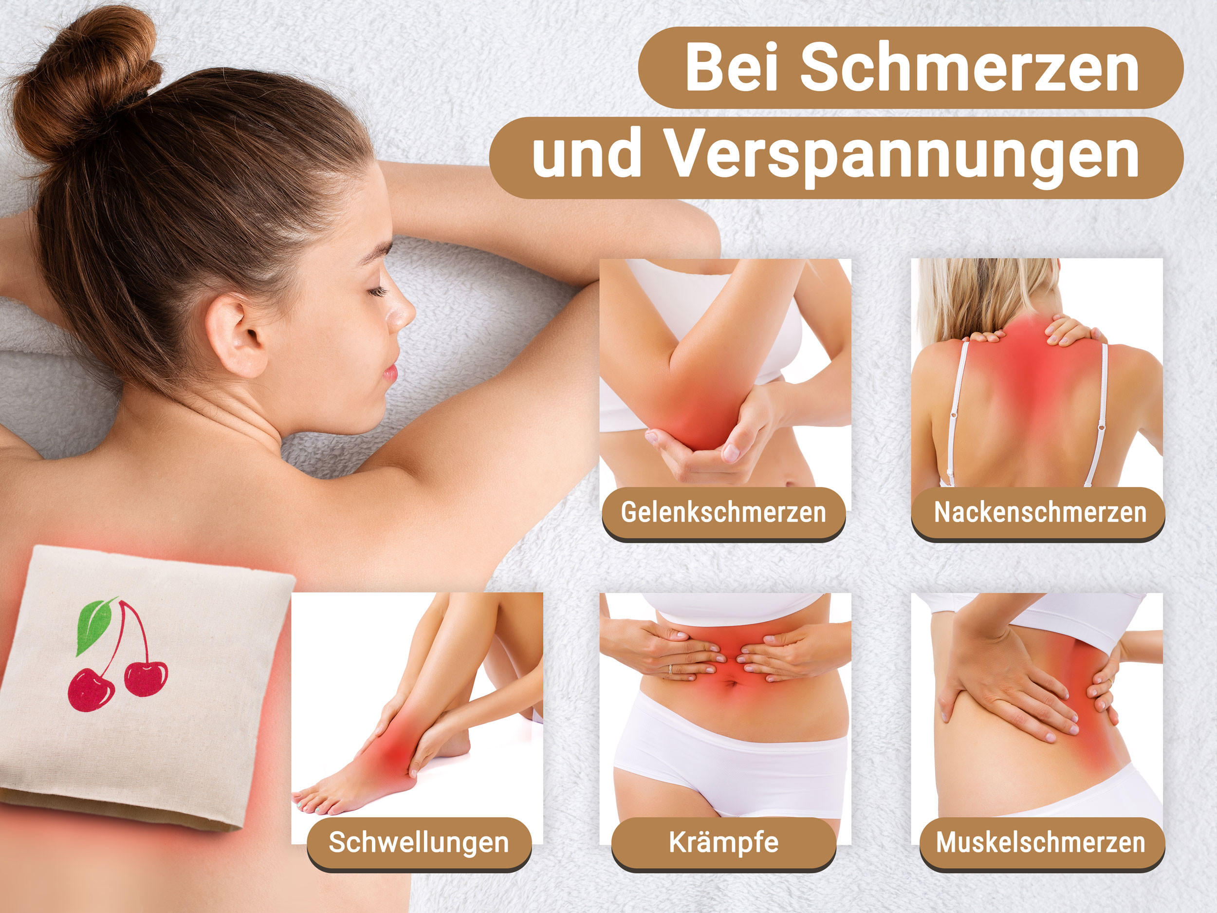 WÄRMEKISSEN, 21x21 cm, 100% Baumwolle, Weiß - Beige, Textil (21/3/21cm) - Zollner