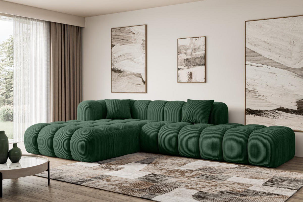 ECKSOFA Ottomane Links OLEA-L2 - 289x176x71 cm Grün Cord - Schwarz/Grün, Holzwerkstoff/Kunststoff (176/289cm) - ALTDECOR
