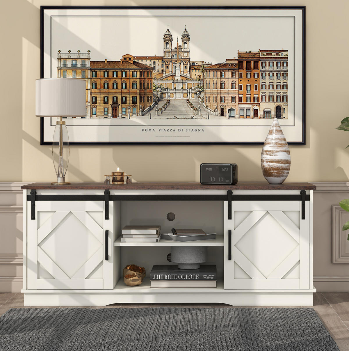 TV-ELEMENT mit Schiebetüren 150 x 40 x 60 cm Holzwerkstoff Braun/Weiß - Weiß, Holzwerkstoff (40/60/150cm) - Beauniv