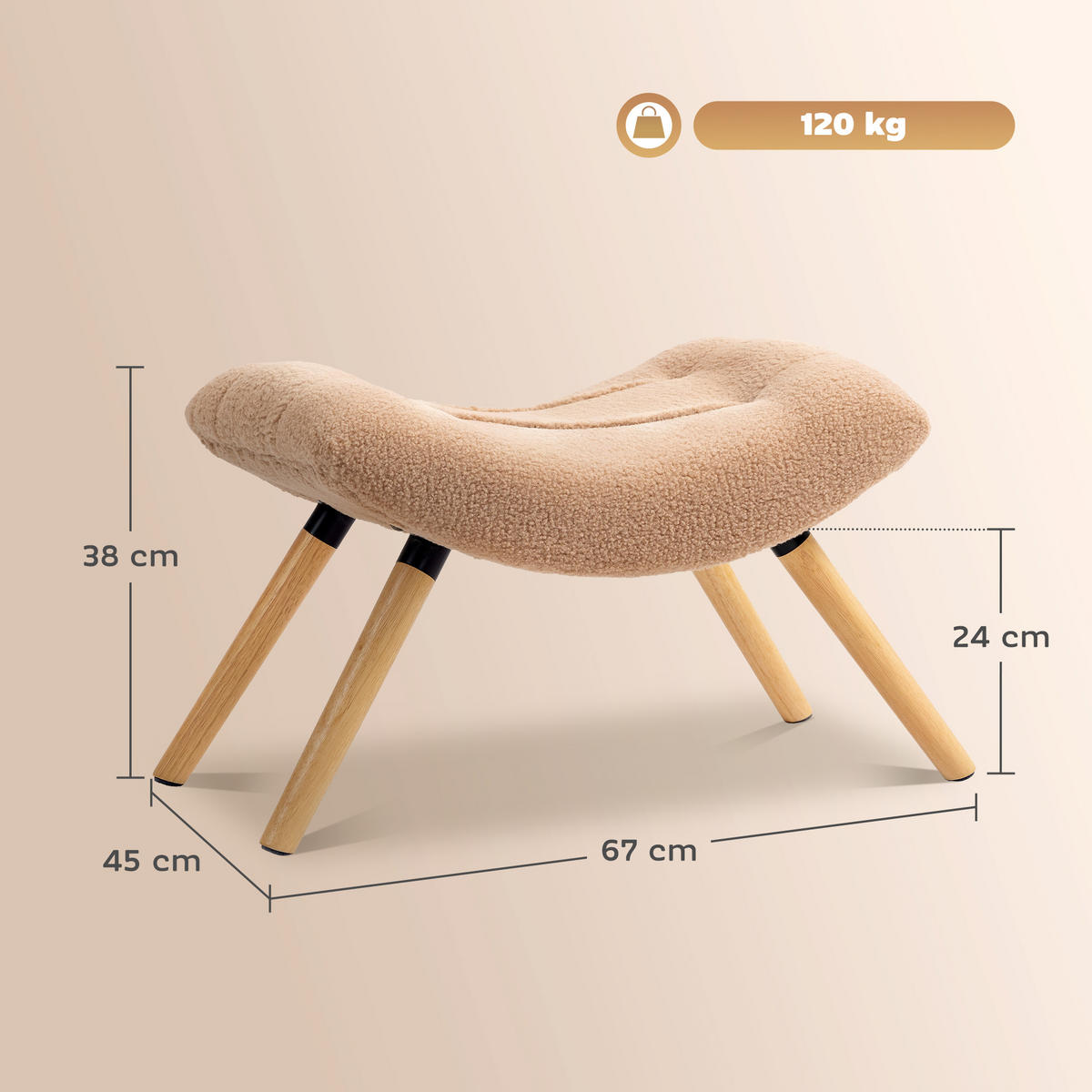 SITZHOCKER, Fußhocker, Polsterhocker, Fußstütze bis 120 kg belastbar Braun - Braun, Kunststoff (45/38/67cm) - HOMCOM