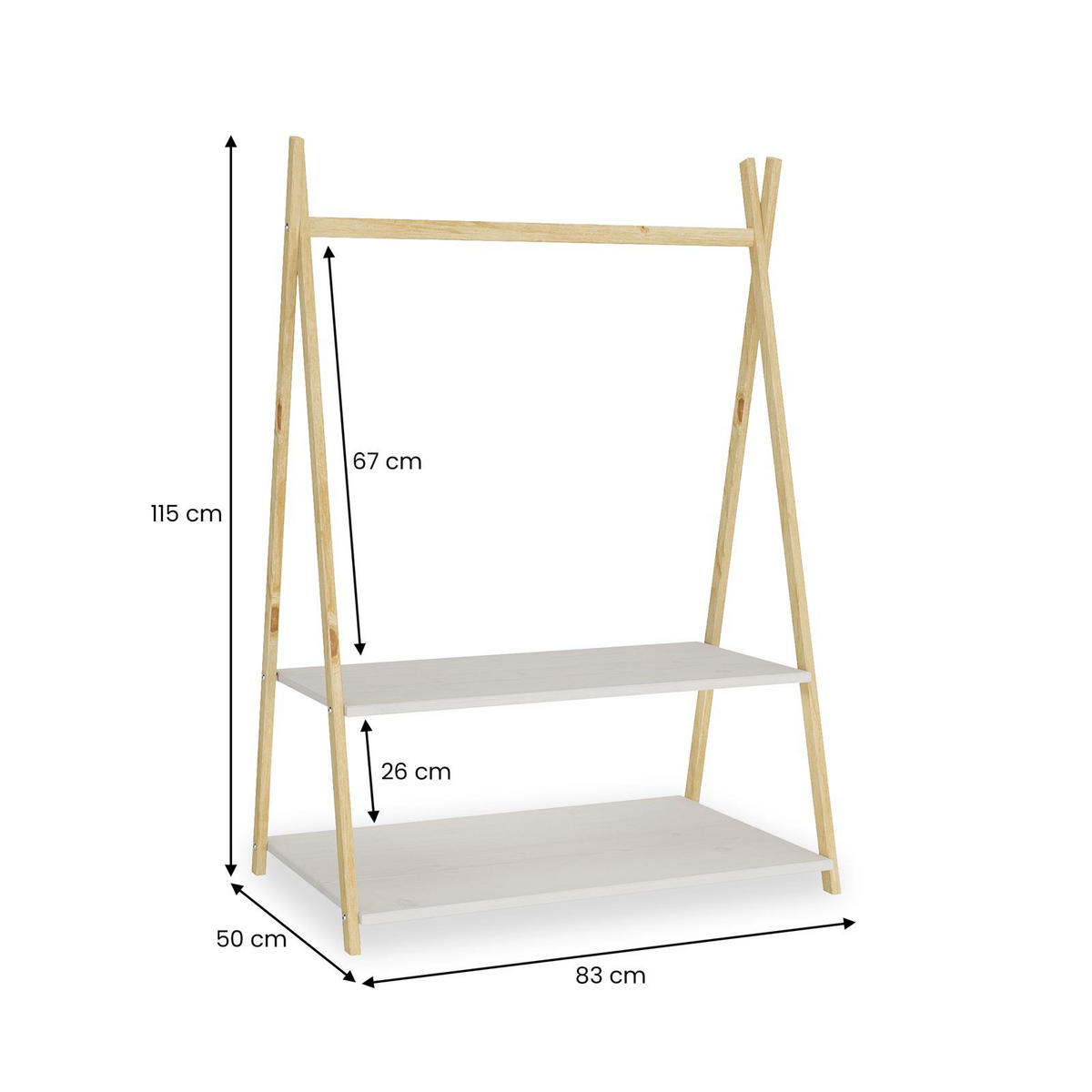 KINDERGARDEROBE DANILO - Naturfarben/Weiß, Holz (82/115/50cm) - IDIMEX