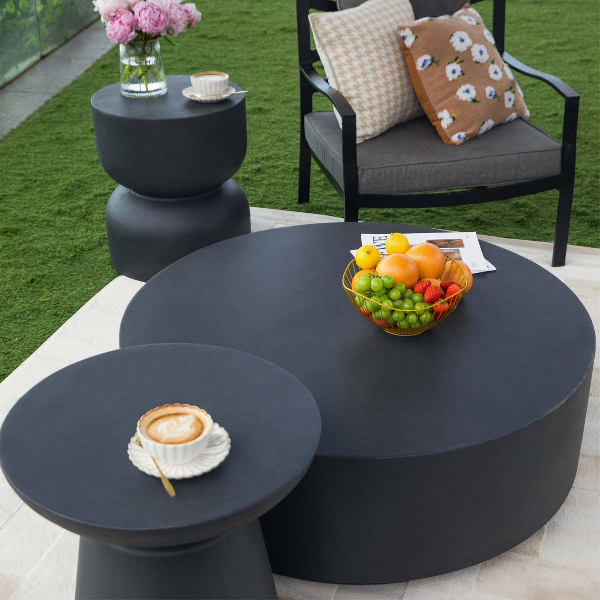 COUCHTISCH ROME Groß aus Beton 101 x 101 x 36 cm - Schwarz, Naturmaterialien (101/101/36cm) - Elementi