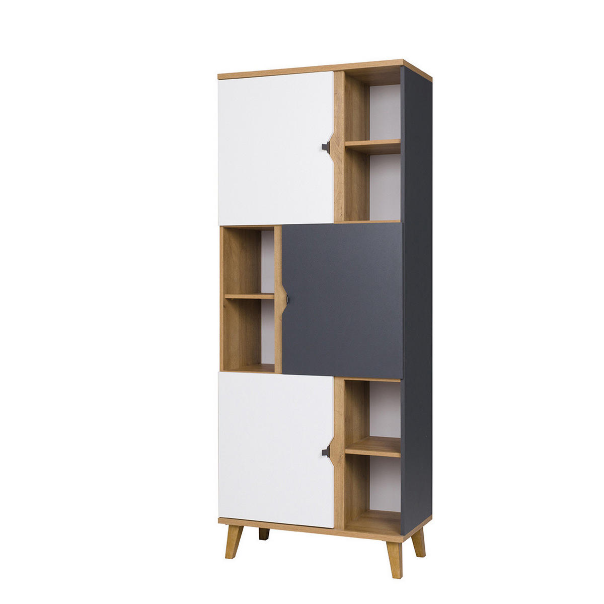 BÜCHERREGAL Aster 80cm 3-türig - Eichefarben/Graphitfarben, Holzwerkstoff/Kunststoff (80/200/40cm) - Ravio