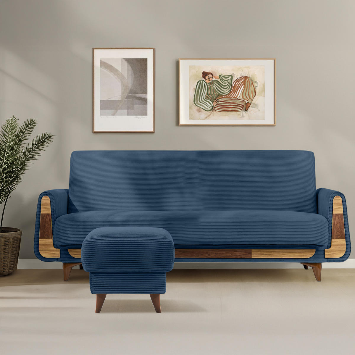 FUẞSTÜTZE GUSTAVO II, Marineblau - Braun/Dunkelblau, Holz/Holzwerkstoff (53/49/53cm) - KONSIMO®