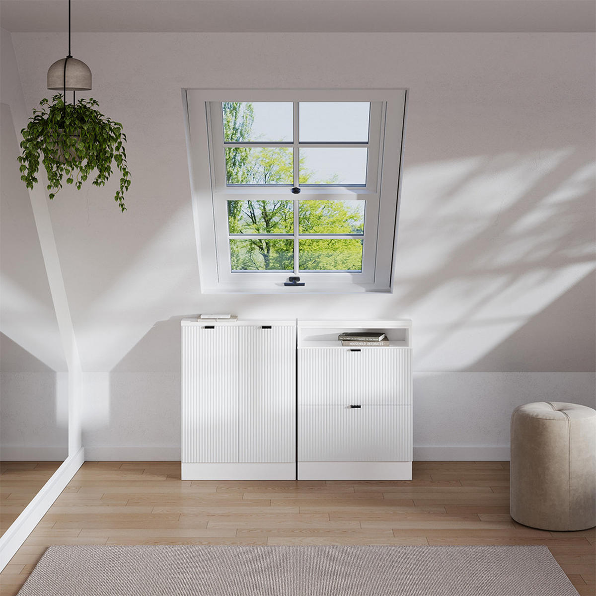 DACHSCHRÄGENSCHRANK Rion Weiß Riffel 60 x 81.6 cm mit 2 Schubladen - Weiß, Holzwerkstoff (60/81.6/46cm) - Vicco