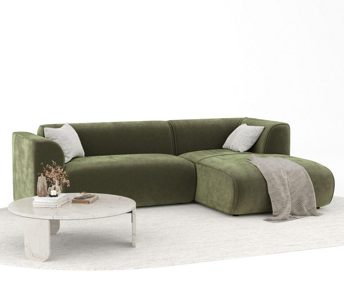 ECKSOFA Melani Olivenfarbe Samtstoff - Rechts Seite - Schwarz/Olivgrün, Holz/Holzwerkstoff (162/256cm) - Maison de Reve