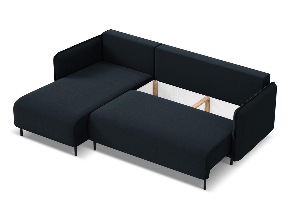 ECKSOFA mit Schlaffunktion Samt Stoff Blau - Blau/Schwarz, Holz/Textil (162/236cm) - Makamii