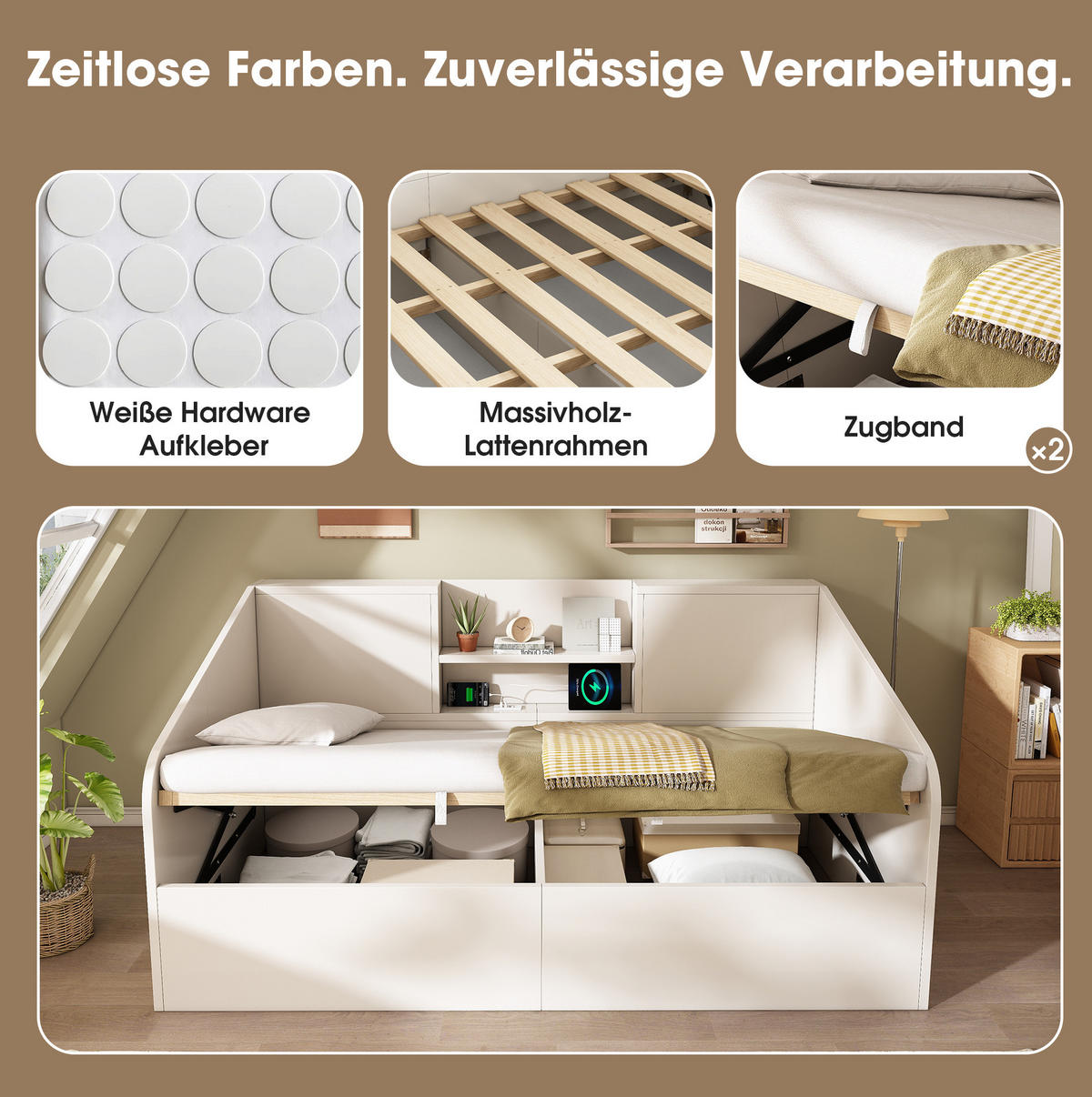 POLSTERBETT 90/200 cm Weiß aus Holz mit Stauraum - Weiß, Textil (90/200cm) - OKMYHOME