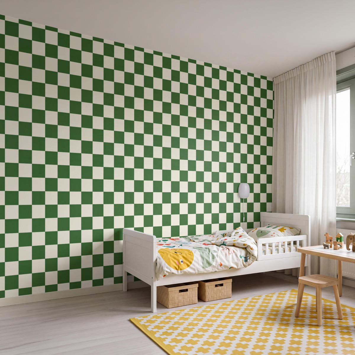 KINDERTAPETE - Schachbrett - Muster - Grün - 350x240 cm - Grün, Papier (350/240cm) - OnlyWow