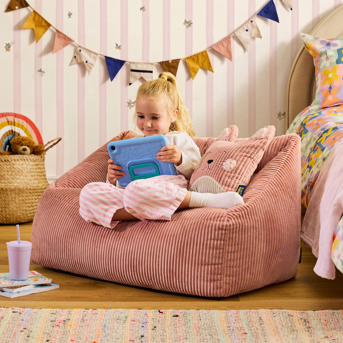 KINDERSITZSACK Sofa Cecilia mit Animalkissen - Pink, Textil (95/50/55cm) - icon