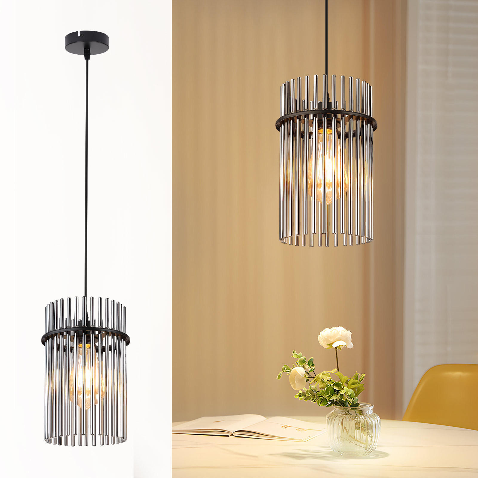 PENDELLEUCHTE Kaelen 16/10/150 cm - Schwarz, Metall (16/10/150cm) - ZMH