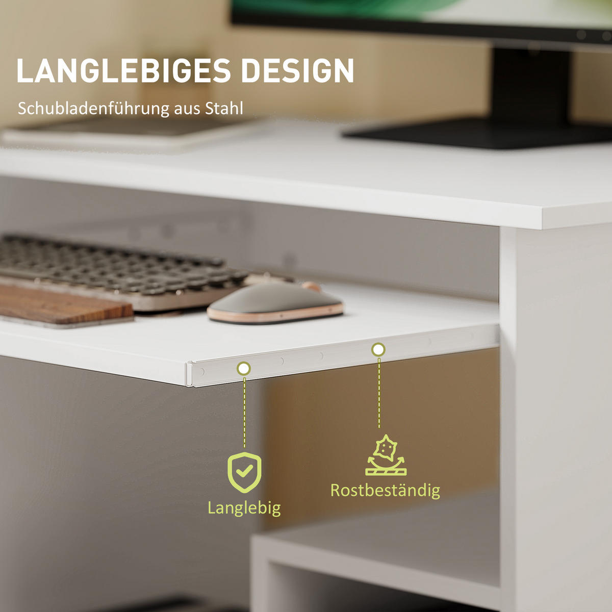 COMPUTERTISCH Spanplatte Weiß - Weiß, Holzwerkstoff (80/45/75cm) - HOMCOM