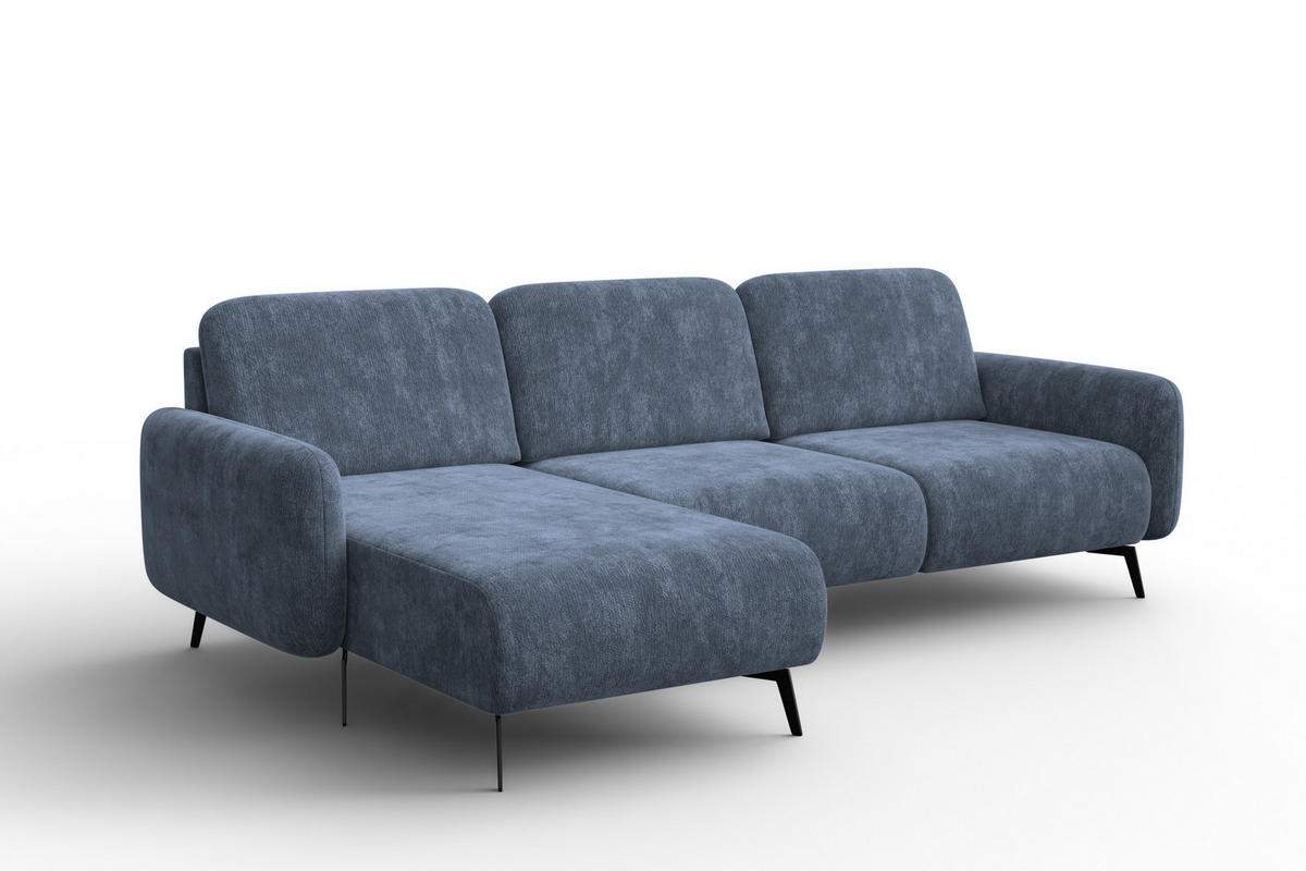 ECKSOFA FEBE 4-Sitzer LINKS, marineblauer Chenille-Stoff - Blau/Schwarz, Holz/Textil (264/157cm) - Wozimo
