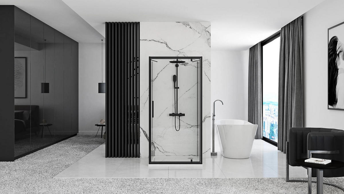 ECKDUSCHE Rea Rapid Swing 100x90 - Schwarz, Glas (100/90/195cm) - REA