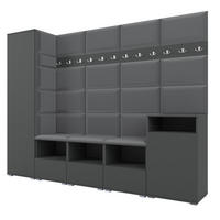 GARDEROBE NELA XI 250 cm (Modulare Flurmöbel Graphit mit Sitzpolster Dunkelgrau 15 Großes Set) - Dunkelgrau/Silberfarben, Holz/Holzwerkstoff (250/187/40cm) - Ravio