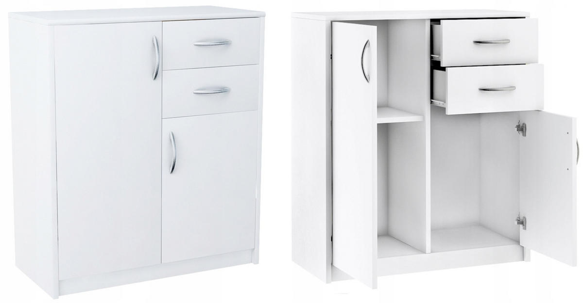 KOMMODE 2-türig Weiß 74/35/85 cm mit 2 Schubladen - Weiß, Holzwerkstoff (74/85/35cm) - Matkam Möbel